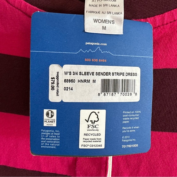 Patagonia 3/4 Sleeve Slender Stripe Dress Fuchsia Striped Dress - Picture 4 of 6